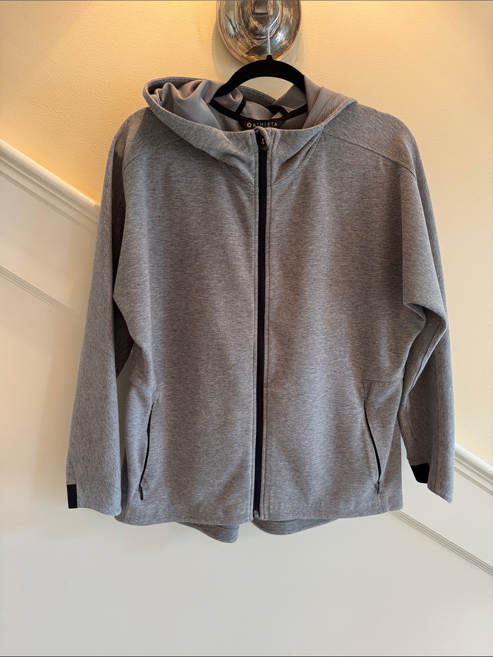 Athleta Light Gray Hooded Full-Zip Jacket